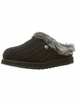 Skechers Keepsakes Ice Angel Womens Cable Knit Faux Fur Clog Slippers