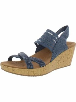 Skechers Beverlee-Fancy Sips Womens Canvas Cork Wedge Sandals