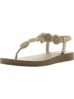 Skechers Meditation Womens Rhinestone T-Strap Thong Sandals